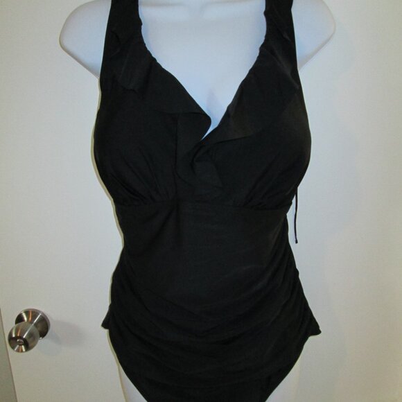 Plus DKNY Ruffle Plunge Underwire Tummy Control One-Piece Swimsuit Sz 18 - Picture 4 of 10